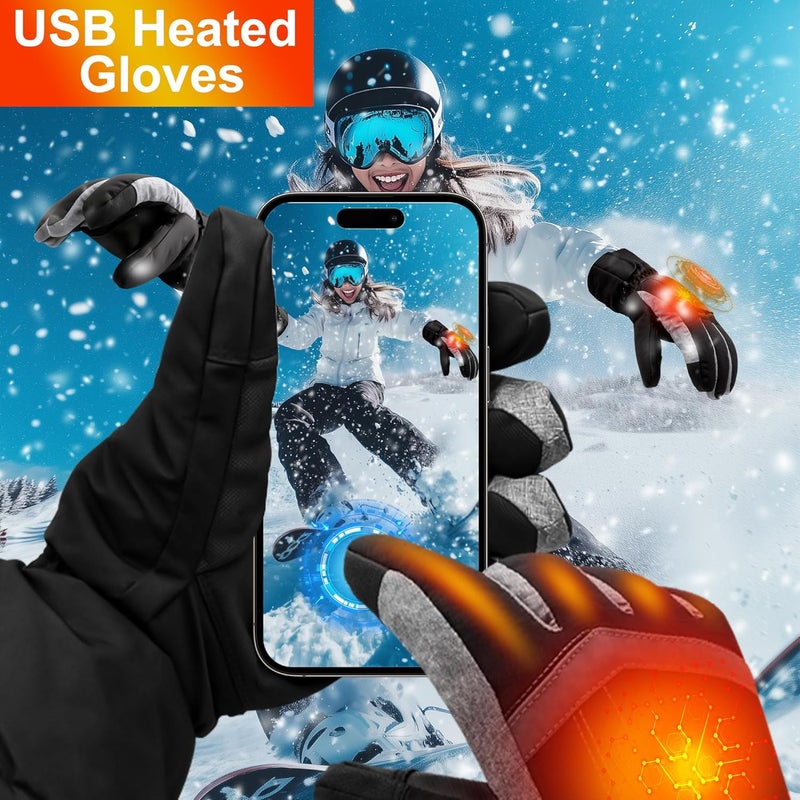 GEMSTONEGO Store Heated Gloves for Men Women - Electric Hand Warmers with Waterproof Windproof Touchscreen - Winter Warm Heated Thermal Gloves for Hiking Skiing Outdoor Sports - Image 2
